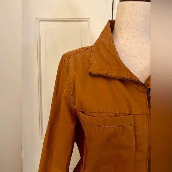 Old Navy Woman’s Orange Sz M 100% Cotton Utility Jacket W/ Waist Drawstring - Picture 3 of 16